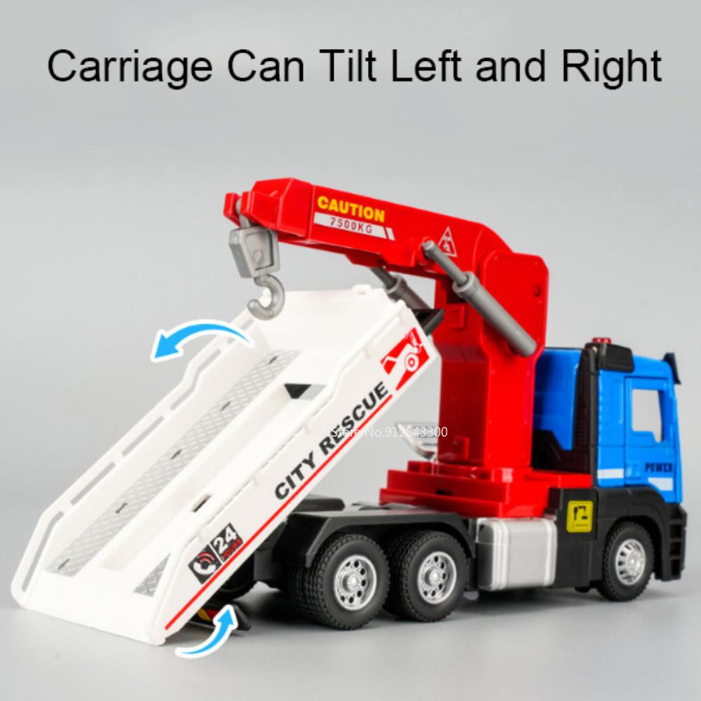1:32 Scale Timber Transportation Crane Model Toy Music Light Pull Back Engineering Vehicle Models Diecast Metal Toys for Kids