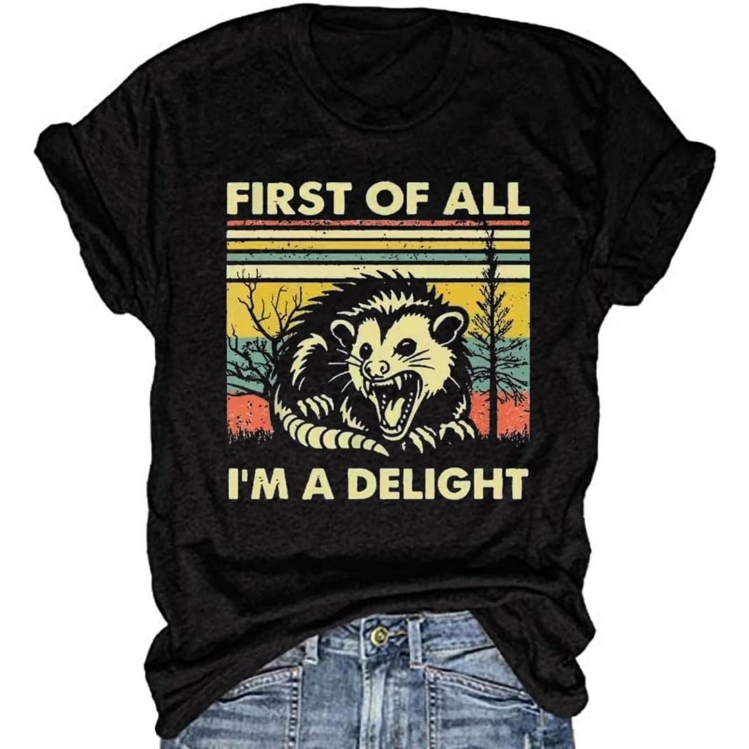 Opossum Shirt for Women 90s Cute Opossum Lover Tarot Card Retro Aesthetic Graphic Tee Tops S чёрный