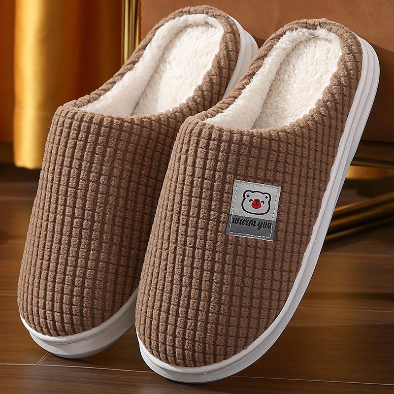 Male Winter Cotton Home Slippers Anti Slip Thick Sole Warm Floor Couple Slippers Female