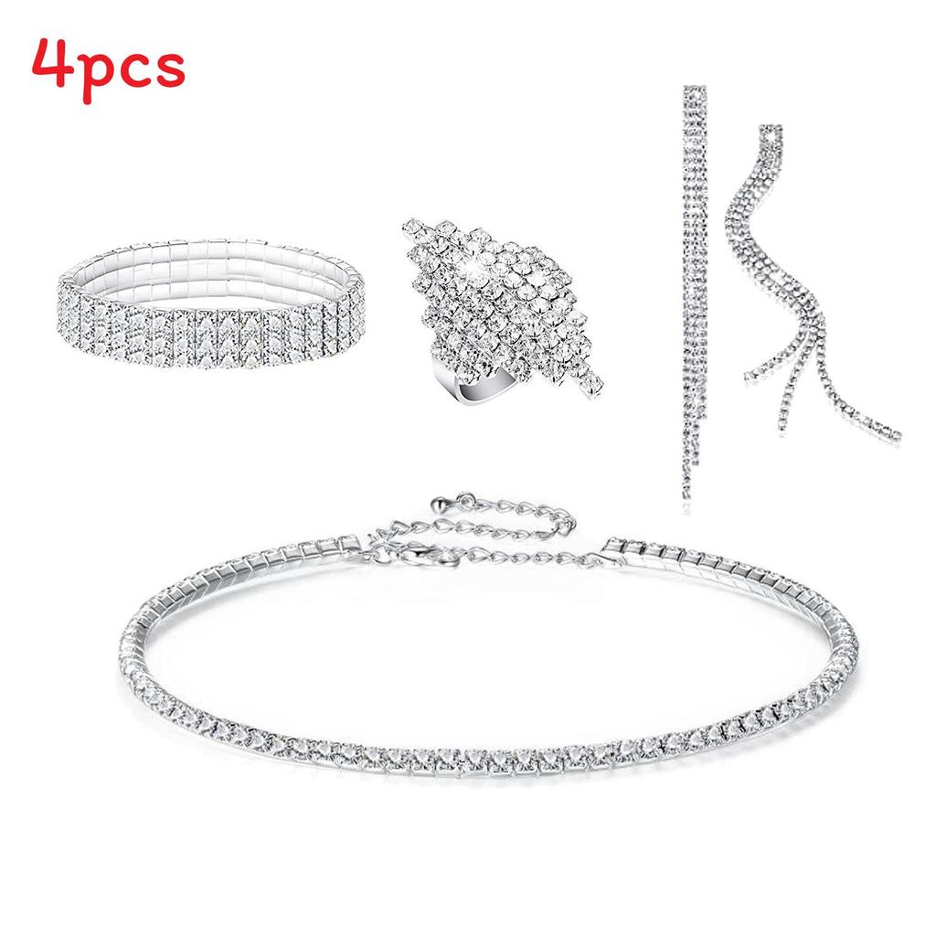 Water Diamond Bridal Jewelry Set With Necklace Earrings Bracelet And Ring For Weddings
