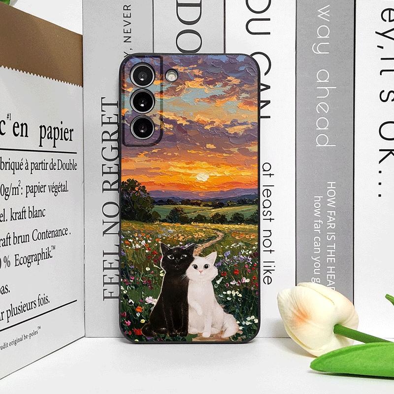 Funny Cute Cat Cartoon Pattern Phone Case for Samsung Galaxy S25 S24+ S23 Ultra S22 Plus S20 S21 FE M53 M34 M36 Soft Back Cover