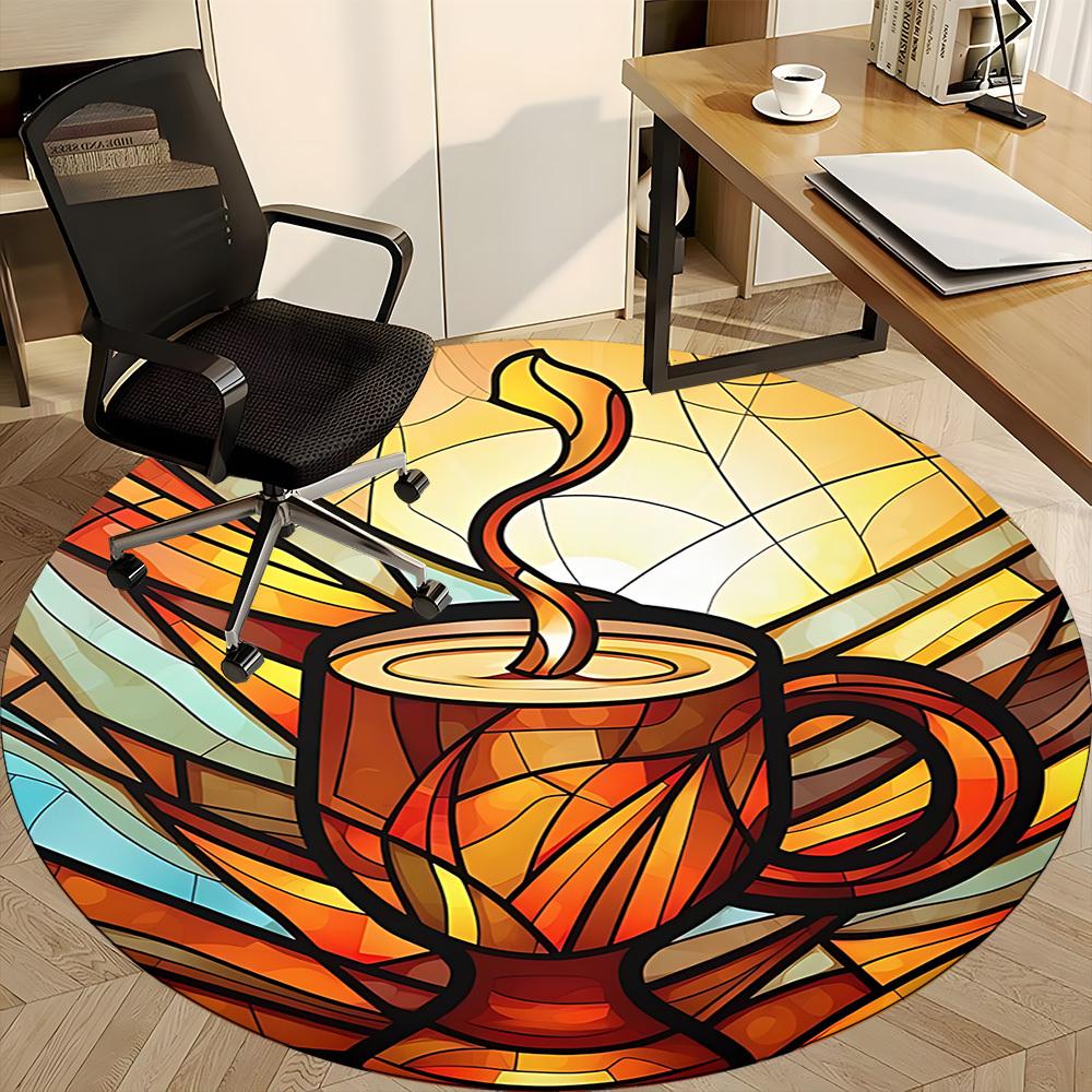 1pc Coffee Cup Office Round Area Rug, Indoor Mat Suitable ForOffice, Under Office Chairs Bedroom Living Room Home Decor, D124