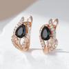 Vintage Black Stone Dangle Earrings For Women  Luxury  Rose Gold Color Natural Zircon Accessories Daily Fin Jewelry