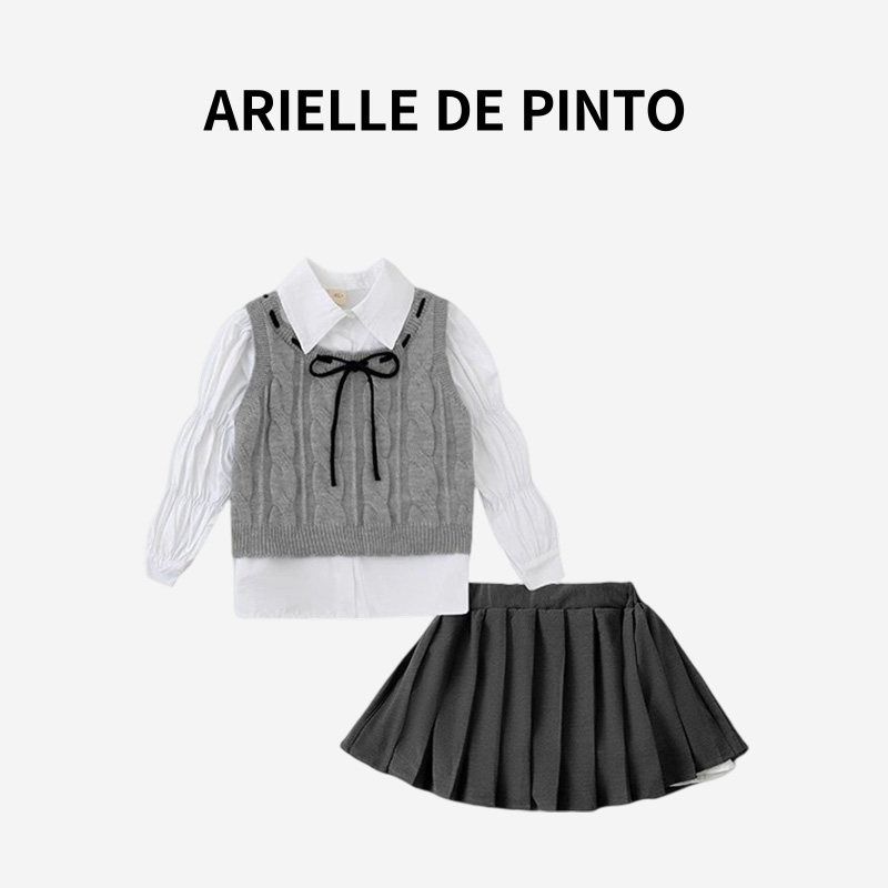 French Arielle De Pinto Girls  Autumn Clothing Jk Kidsren s Suit 2026 New Style Fashionable Girl Preppy Style Three-piece suit 90