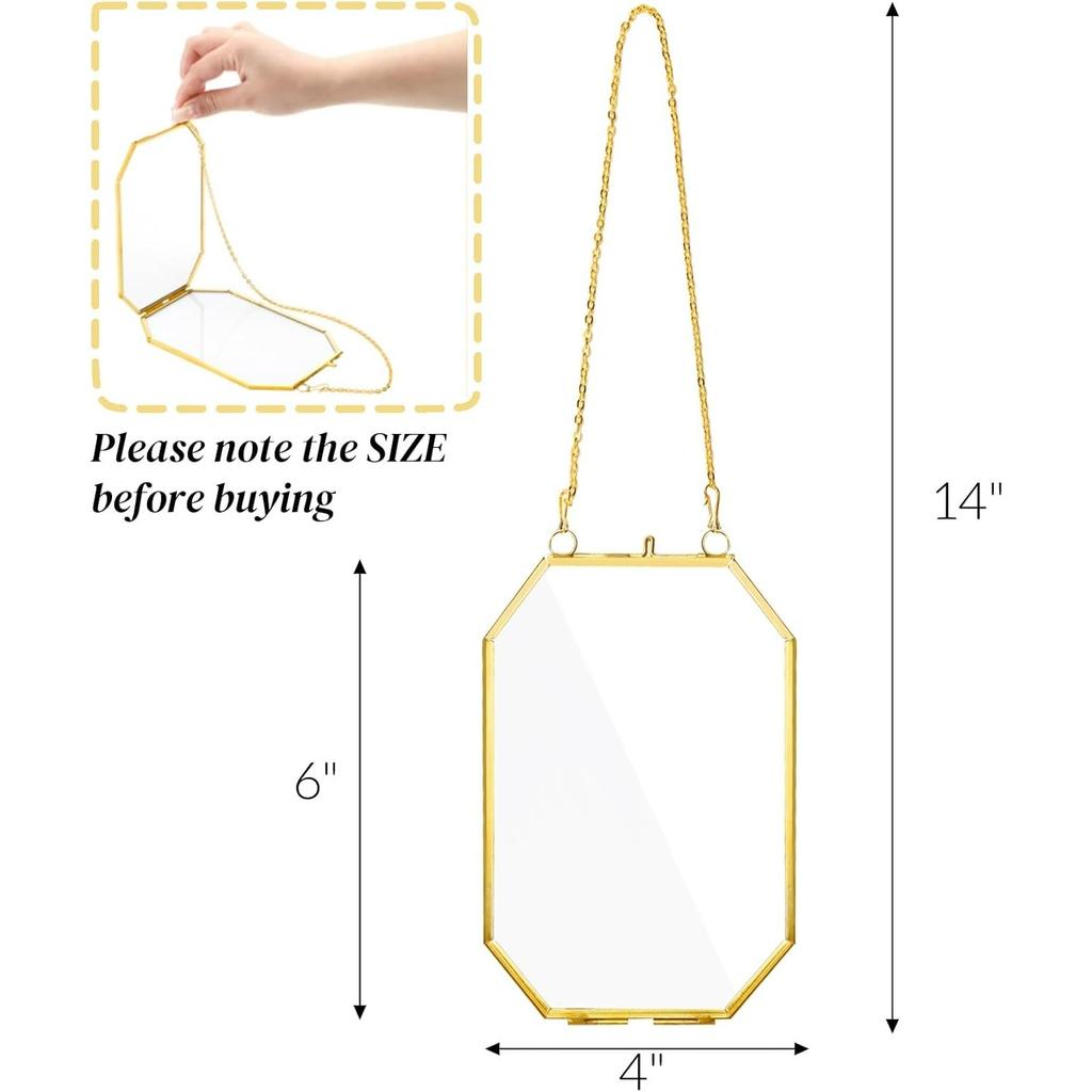 3 Glasrahmen mit gepressten Blumen, Kleiner Messing-Schwebrahmen mit Kette, Klarer DIY Handgemachter Heimwanddekor zur Präsentation von Kunstwerken, getrockneten Pflanzenproben