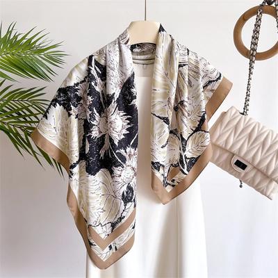 New 90cm Abstract Plants Print Square Silk Feeling Twill Scarf Women Spring Hair Band Hijab Foulard Neckerchief Shawl Wraps 2025