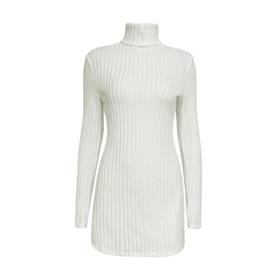 Women Knitting Tops High Collar Long Sleeve Slim Fit Sweater Tops Mid-length Side Split Design Solid Color Ribbed Tops