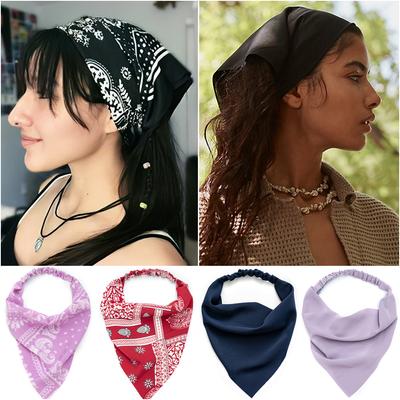 Foulard da testa tinta unita estivo da donna, bandana triangolare vintage, elastici per capelli in chiffon, fasce per capelli per bambine, accessori per capelli