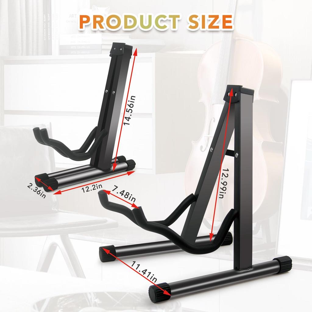 GeeWin A-Frame Foldable Cello Stand 1/8-4/4 Guitar Stand Black Plastic Main Body Rubber Feet