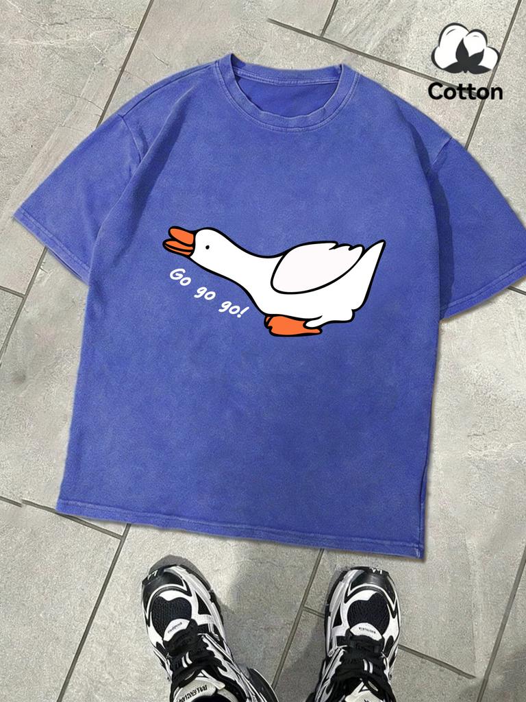 Goose Charge Forward Printing Washed TShirt Man Summer ONeck Clothing Soft Cotton Short Sleeve Unisex Casual Loose Tee