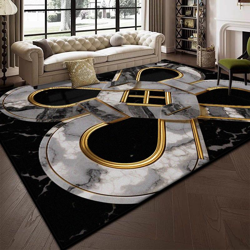 Luxury Black Marble Carpet for Living Room Bedroom Decoration Sofa Large Area Rug Cloakroom Office Fluffy Plush Customizable Mat