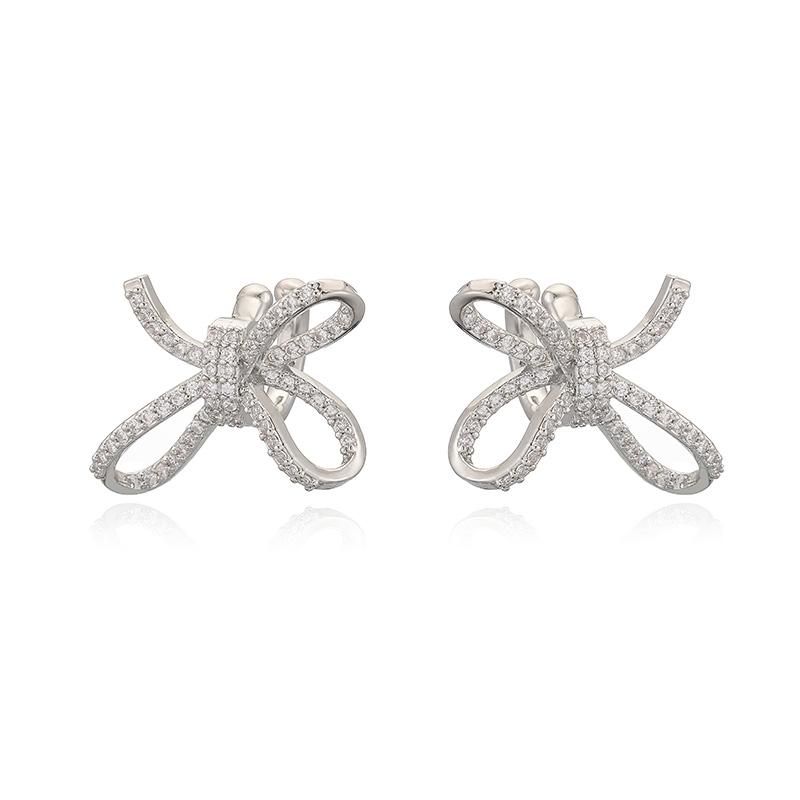 HECHENG,Golden/Coppery 18K Golden-Plated Inlaid CZ Stones Copper Bow Earrings Women s Banquet Jewellery Accessories 1 Pair Other