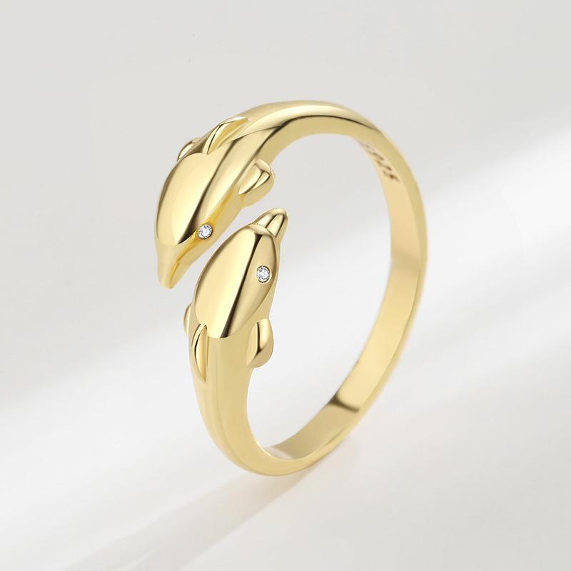 Double Dolphin Ring Fashion Ring Niche Design Simple Opening Adjustable Index Finger Ring Resizable