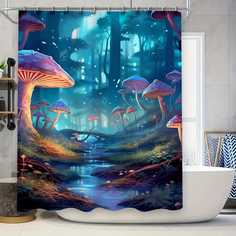 

Mystical Fairy Tale Forest Mushroom Printed Shower Curtain for Bathroom Decor Soft Fabric Waterproof Home Decoration Available i 90x180cm