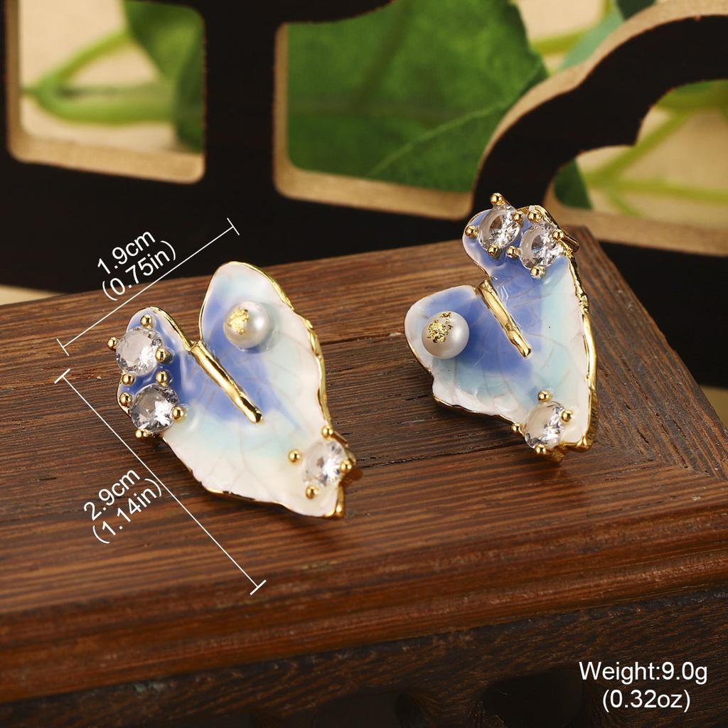 Natural Pearl Flower Oil Drop Earrings Oil Painting Series Enamel Geometric Butterfly Earrings Jewelry Niche Fashion Women