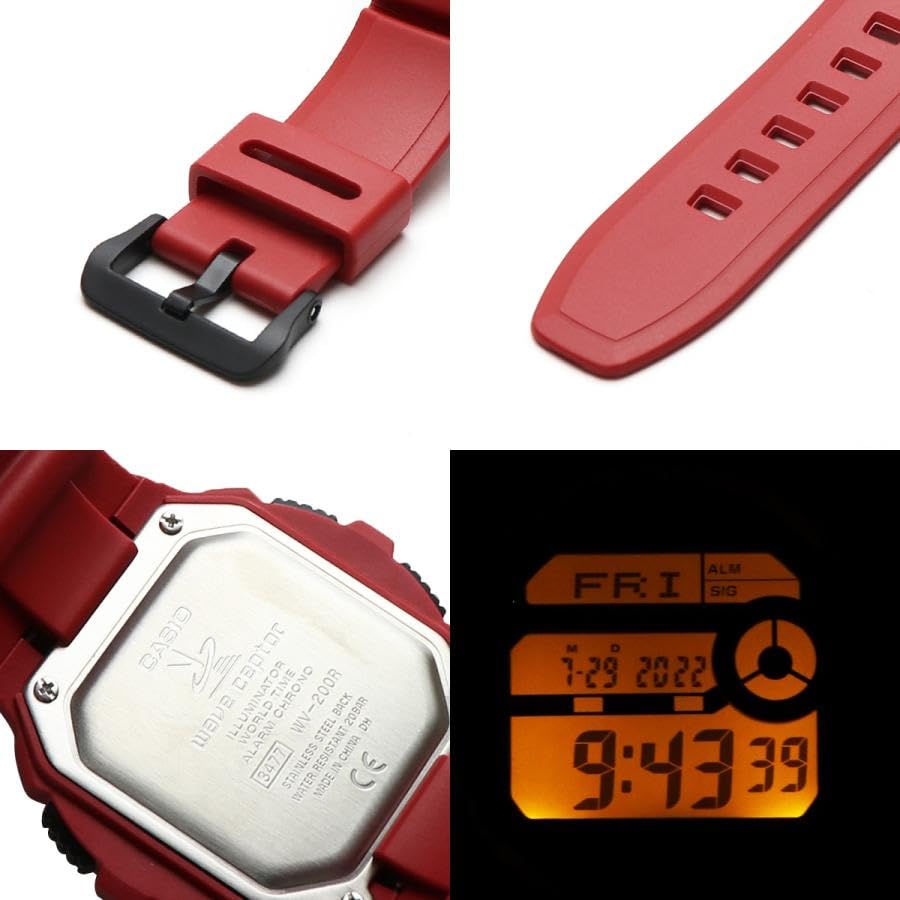 Casio Radio Wave Digital Watch WV200R 20 ATM Water Resistant Business Watch Simple Easy Operation Radio-Controlled Red