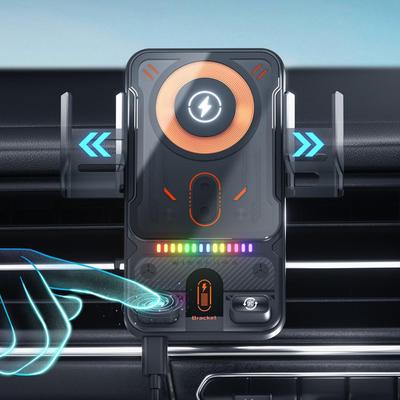 Car Holder With Dualed Motor Electric Rotating Opening Closing Mobile Phone Holder Wireless Fast Charging Phone Bracket