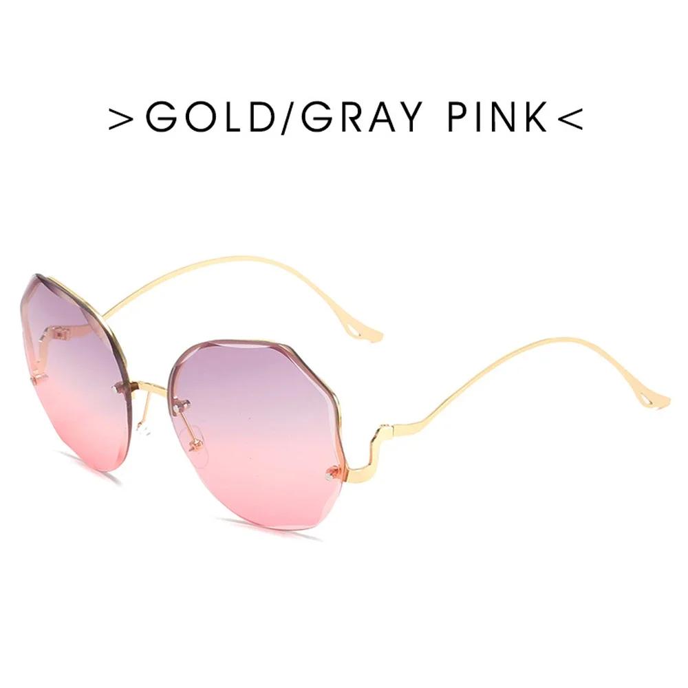 Gradient Fashion Sun Glasses Brand Designer Irregular Round Sunglasses Metal Curved Temples Female Rimless Oculos De Sol
