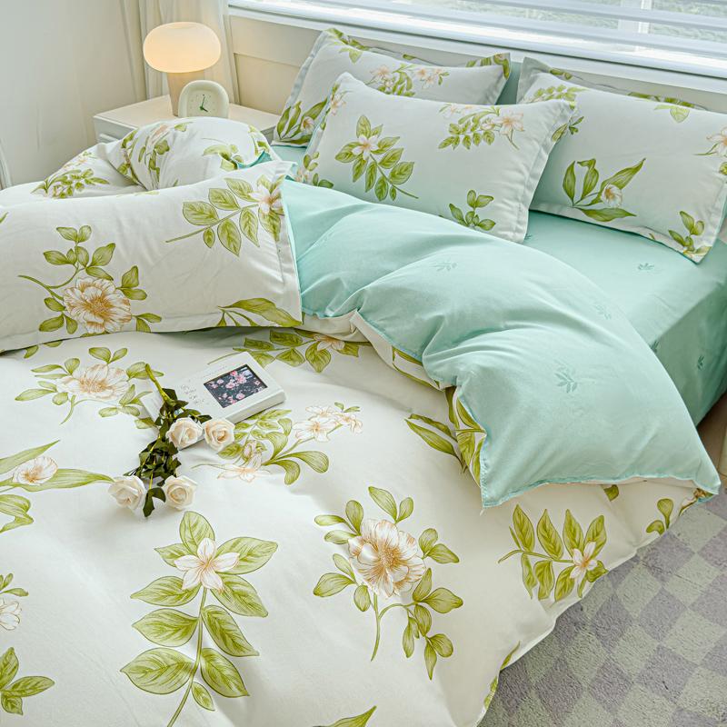 Sleeping Grid Warm Yang Velvet Soft and Comfortable Thick Brushed Print Four Piece Set