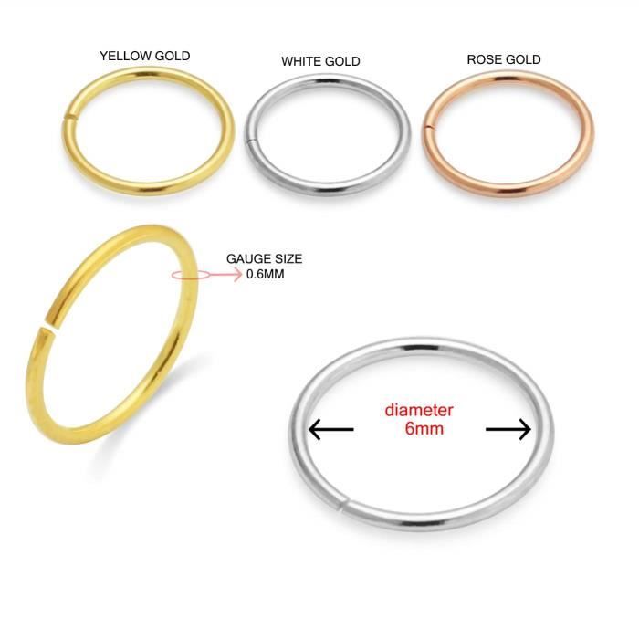 Precious Stone Jewelry Nose Ring Ring Seamless In 14-carat Gold, Diameter 8 Mm Box of 3 Rings