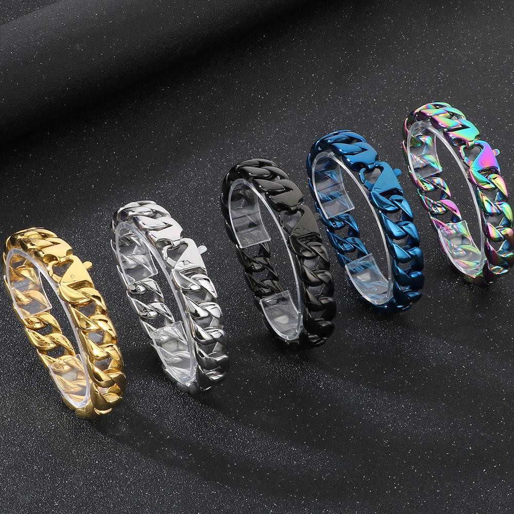 Vakuumplattiertes Curb Cuban Link Kettenglied Armband für Herren 15MM Rund Poliert Matt Titan Edelstahl Herren Armbänder Schmuck