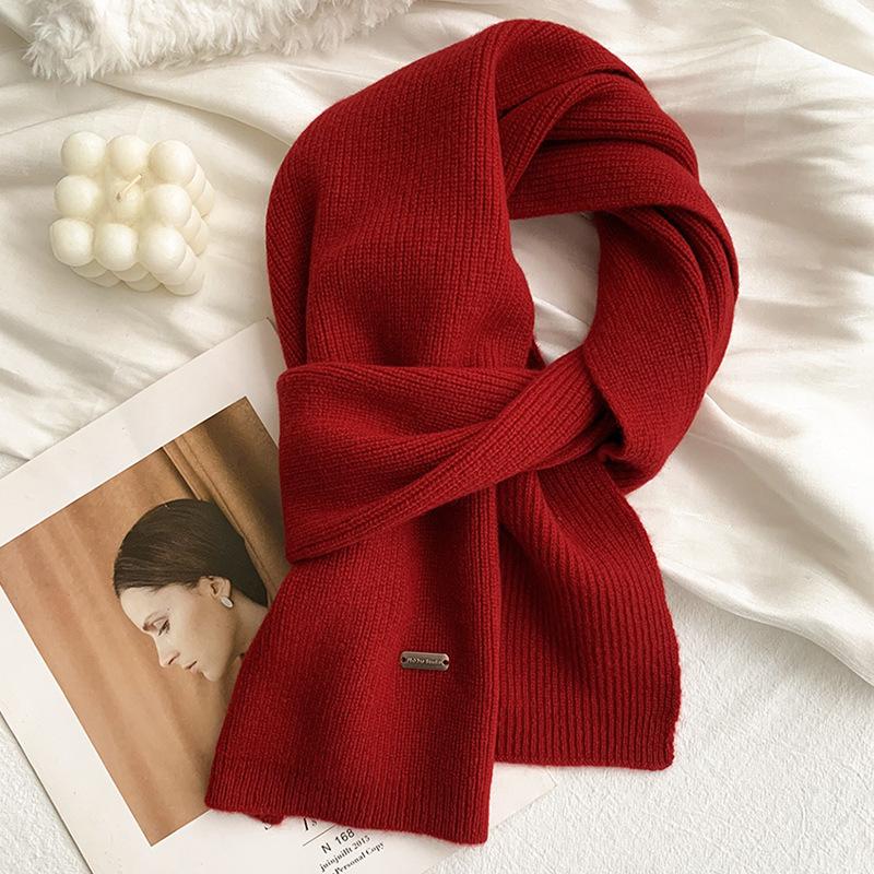 Scarf Women's Winter Scarf Solid Color Versatile Korean New Popular Winter Soft Knitting Men