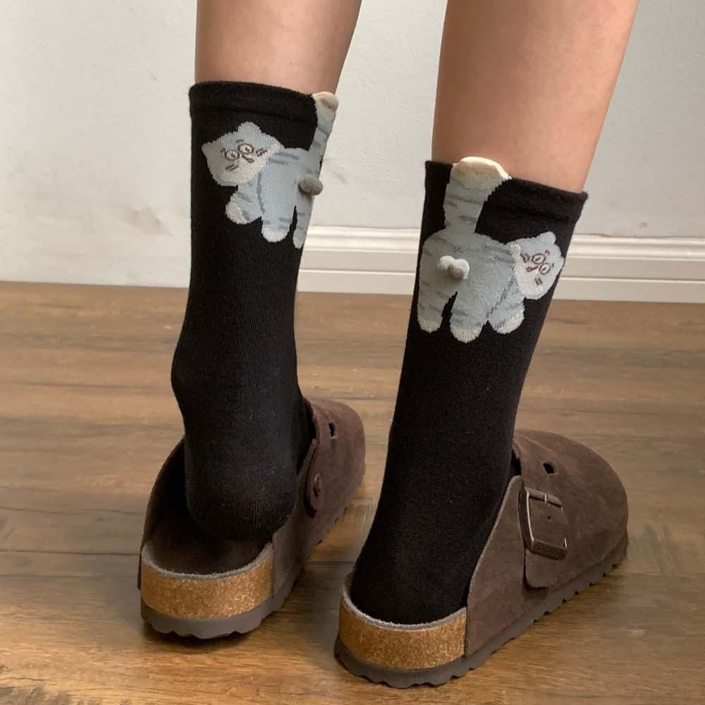 Kvinners sære 3D kattedesign sokker - 3 par for vår, høst, vinter