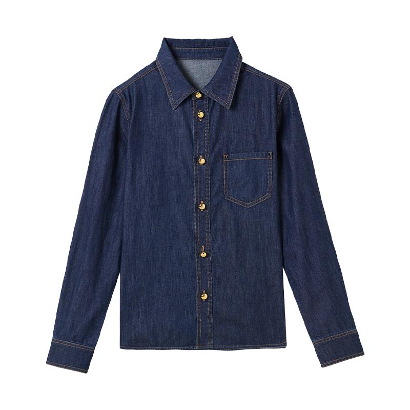 LANCY Women s Cotton Denim Long-Sleeve Shirt M