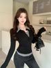 Women's Autumn & Winter Long-Sleeve T-Shirt: Slim-Fit, Color Block, Patchwork, Fake Two-Piece Versatile Base Layer Top.