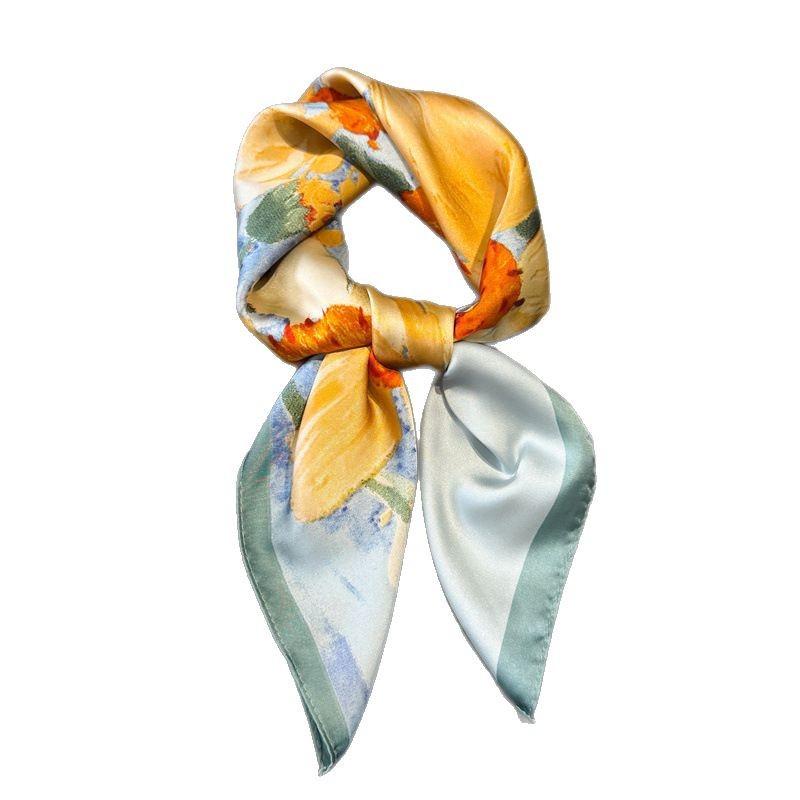 Peony Huayun Printed Silk Scarf Square Scarf Premium Versatile Shawl Sunscreen Neck Small Square Scarf Headscarf Women's Scarf
