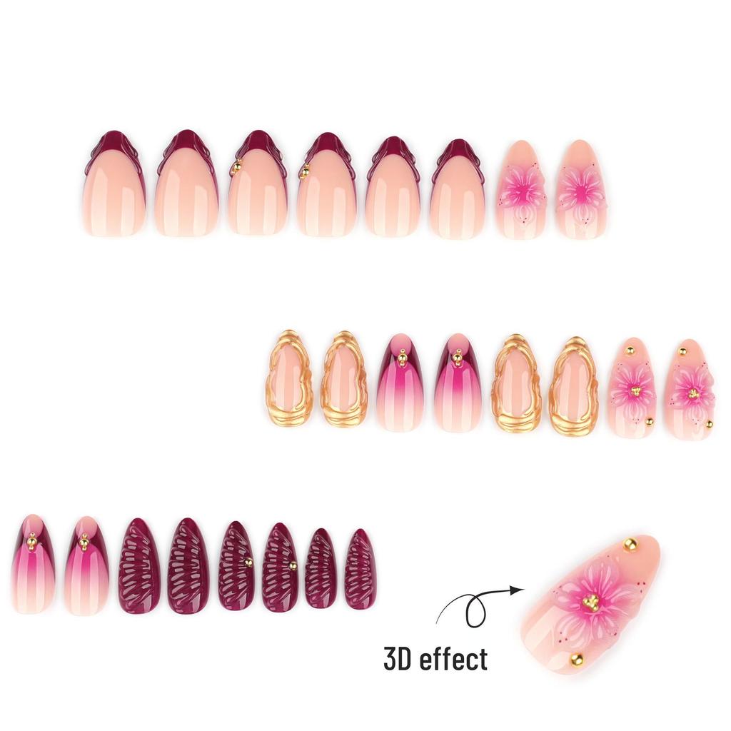 3D Flower Gradient French Wearable Nail Art Tips