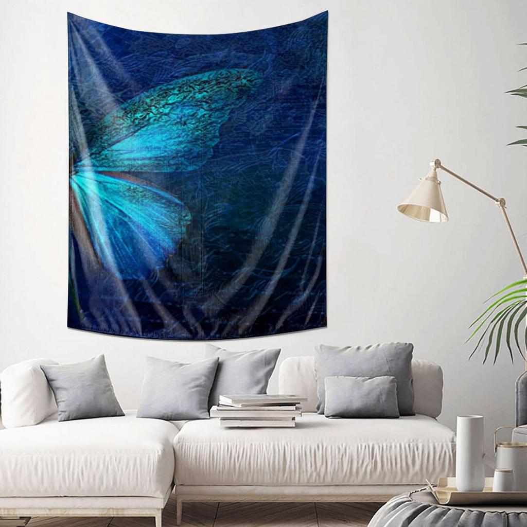 Traumhaftes Blaues Schmetterlings-Wandteppich Wandkunst Dekorative Hängeleinwand