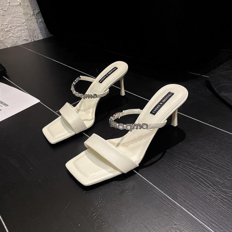 

2025 summer new thin heel with sexy rhinestone black sandals women wear high heel versatile cool slippers 34