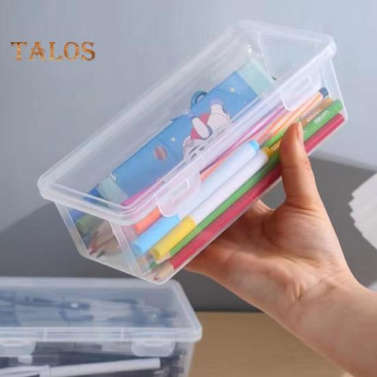 Transparent Stationery Box Pencil Case with Snap-Tight Lid Dustproof Large Capacity Stackable Pencil Holder Storage Container