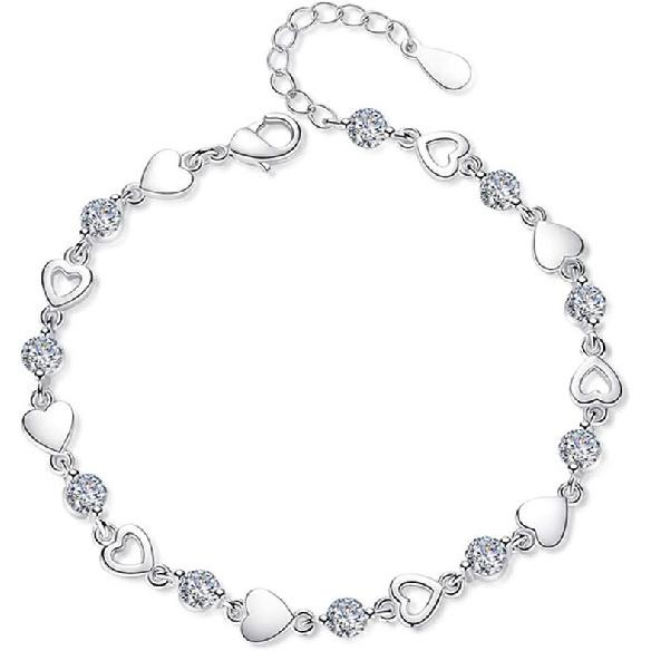 kelistom 925 Sterling Silver Bracelets for Women Teens, Love Heart Charm Chain Bracelet Bangle Fashion Jewelry Gifts