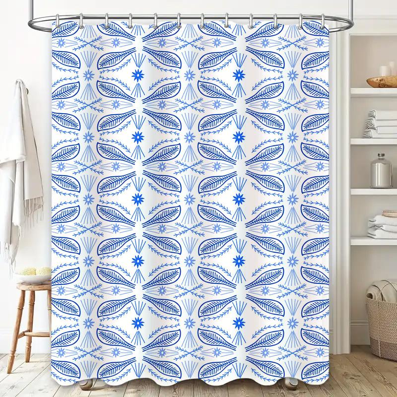 Vibrant Blue White Floral Shower Curtain Waterproof Fabric Decoration for Bathroom Decorations 72x84 Inch Size Available