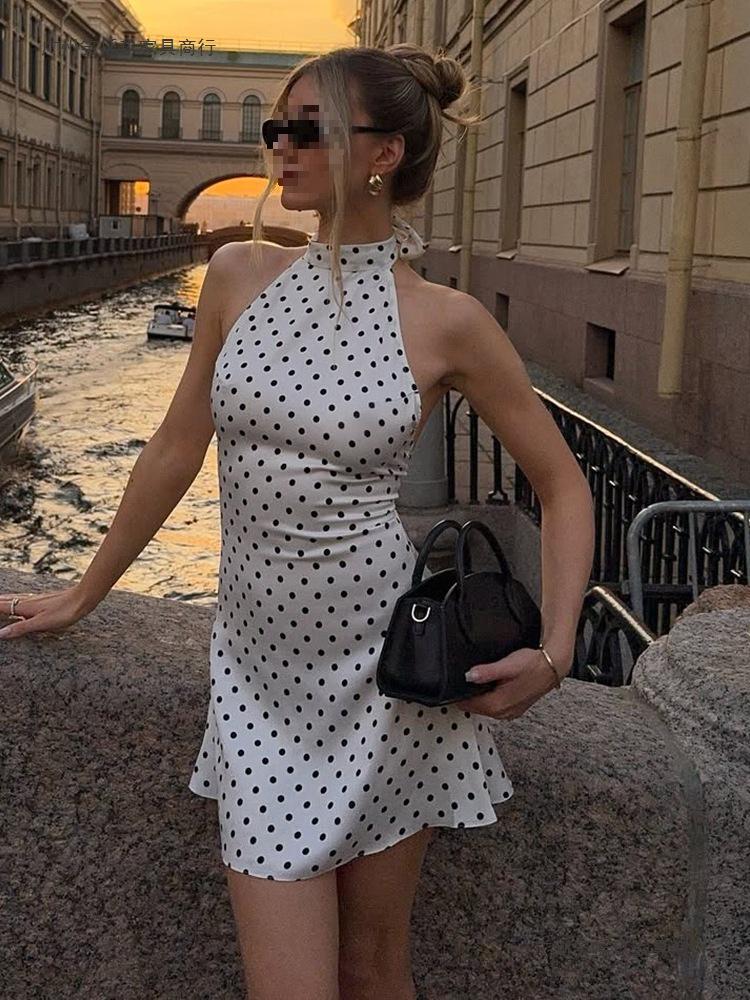 European & American Style Polka Dot Sleeveless Bodycon Dress