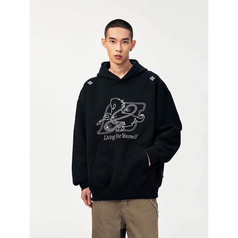 Jungle Tiger 2026 New Year Horse Embroidery Hooded Sweatshirt for Men and Women, New Chinese Style Year of the Horse Zodiac Year Clothing