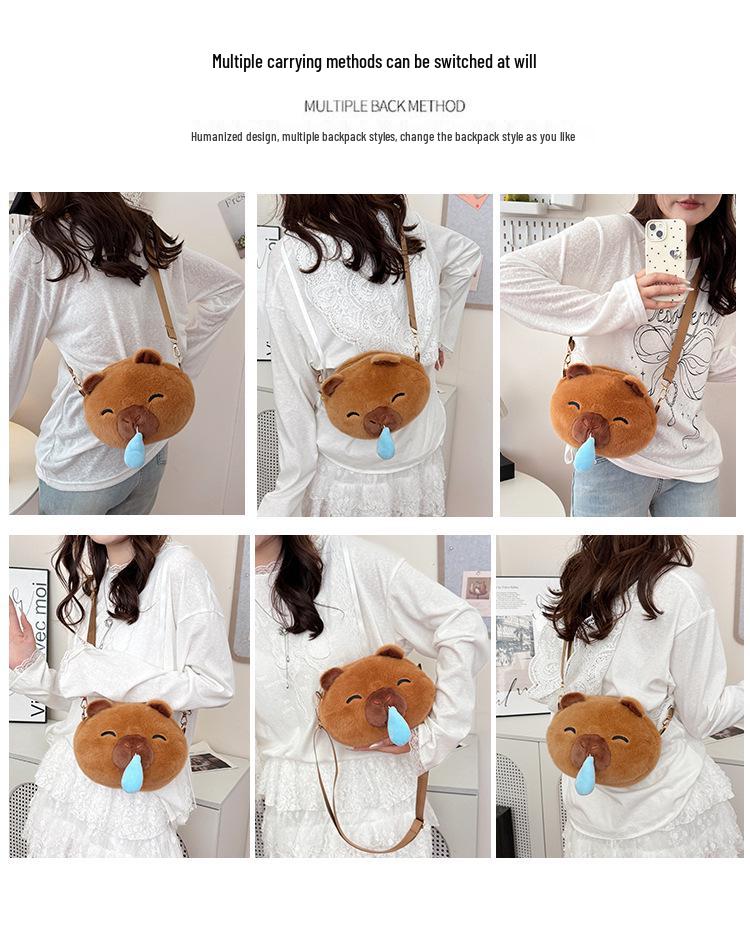 2025 Creative Cute Cartoon Plush Crossbody Doll Bag – Soft, Retractable, Round Shoulder Bag