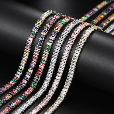 Collana Tennis Colorata Hiphop con Zirconi per Uomo e Donna 2,5 * 5 mm Rettangolare Full Diamond Collana