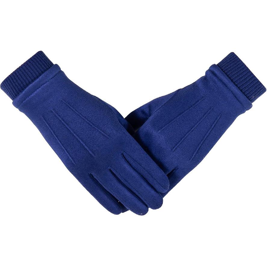 Winter Suede Gloves Women, Warm Wool Lining Touchscreen Texting