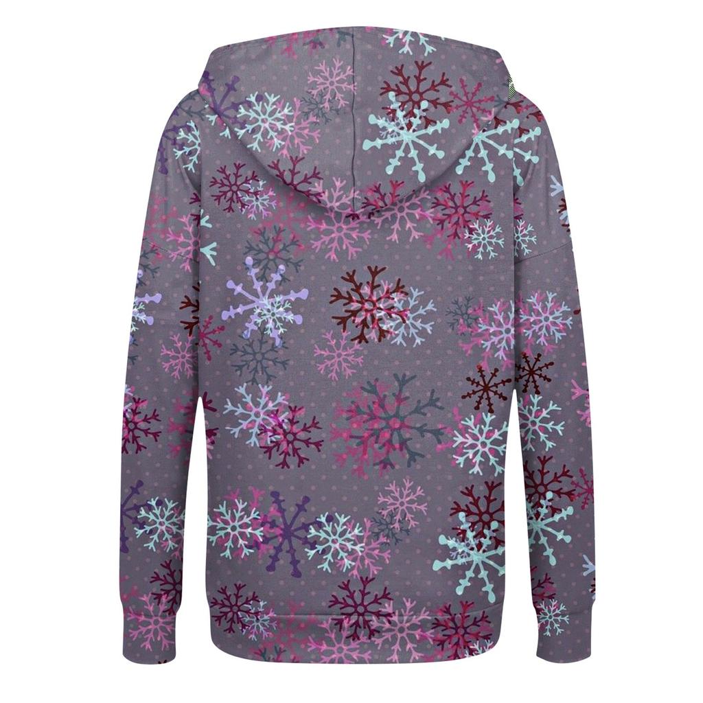 Damska moda swobodna świąteczna bluza z nadrukiem jesień i zima długi rękaw z kieszenią kardigan kurtka kurtka z kapturem płaszcz