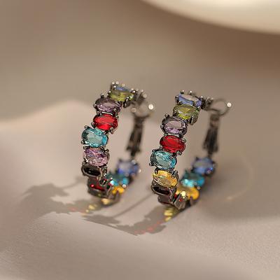 Luxury Retro Black Gun Color Crystal Zircon Hoop Earrings for Women Fashion Jewelry Halloween Party Exquisite Accessories