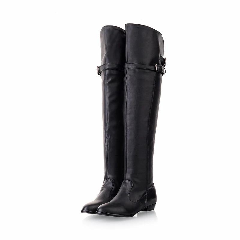 

Winter New Fashion Women Over The Knee Boots Belt Buckle Leather Sexy Ladies Shoes Round Toe Ladies Long Boots Plus Size 34-48 46