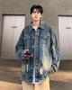 Men's Multi-Pocket Ripped Denim Jacket - Spring/Autumn, Trendy American Retro Street Style