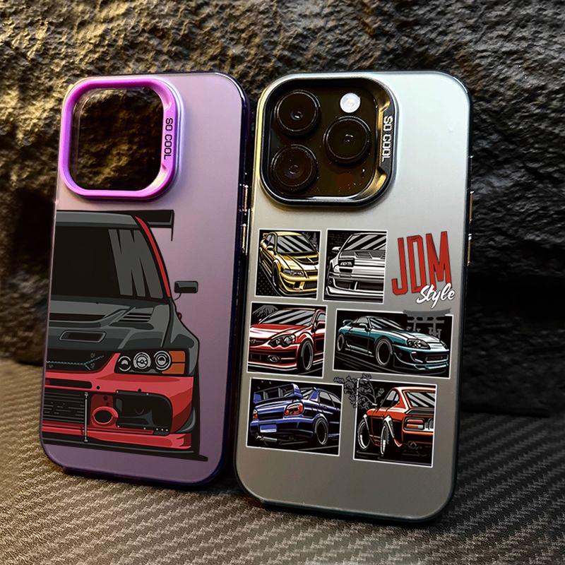 JDM Sports Cars Male Men Electroplate Silver IMD Case For iPhone 15 14 16 Pro Max 11 12 13 7 8 Plus 16E X Shockproof Hard Cover