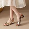 Fashion Female Shoes 2025 Solid Brand One-word Buckle Women' Square Toe Sandals Summer Open Toe Chunky Heels Dress Sandals