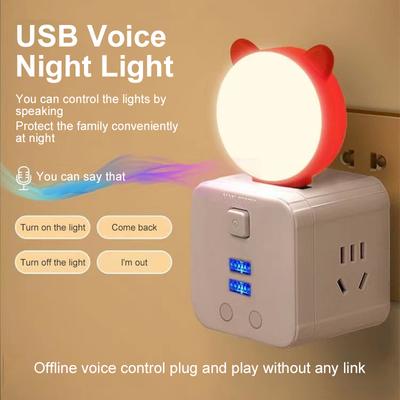 Przenośna Lampka USB Mała Lampka Nocna LED Inteligentna Lampa Sterowana Głosem Światło Śliczny Kot i Słonecznik Mini Lampka Dekoracja Sypialni