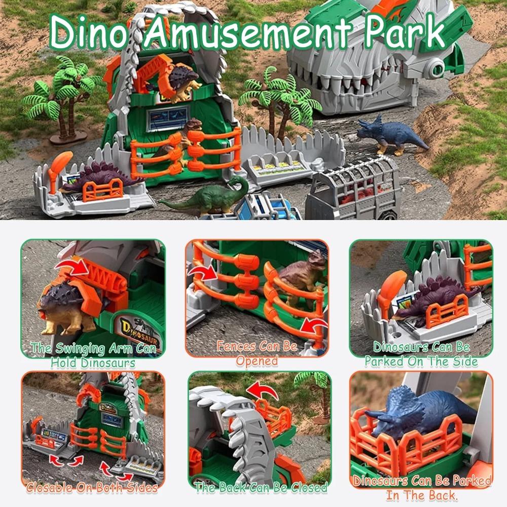 Jurassic Dinosaurs Park Playset Transformer Dino Base Educational Toy with Dinosaur Model Figurines Truck Tree Cage Gift for Boy