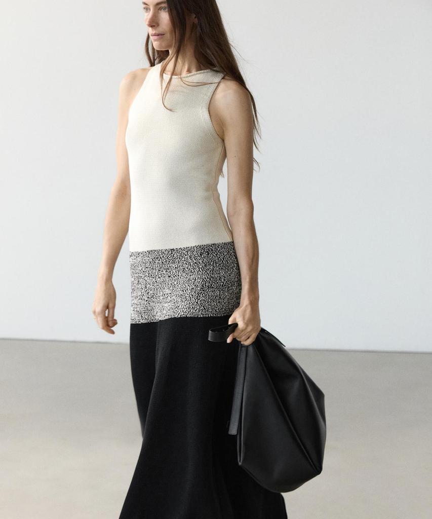 Masimodutti 100% Cotton Contrast Knit Midi Dress
